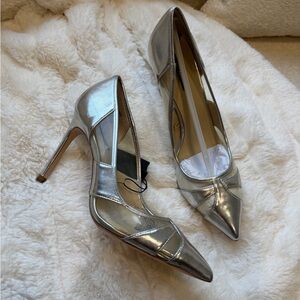 Zara Silver Pointed Toe Cutout High Heels